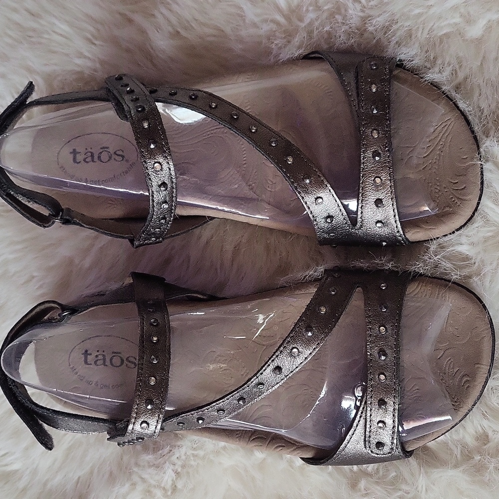 Taos Footwear Metallic Bronze Studded Leather Sandals
